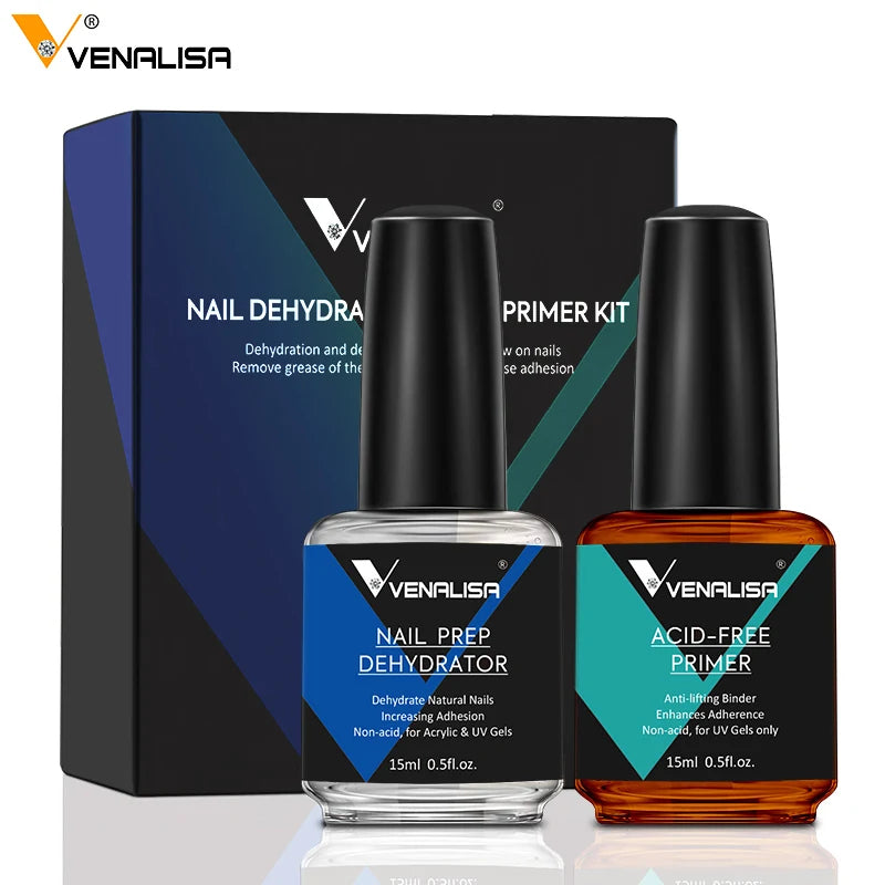 VENALISA Bonder Nail Prep Dehydrator and ACID-FREE Primer Acrylic UV Gel Base Coat Primer Air Dry Nail Art Primer  2 PCS/Set