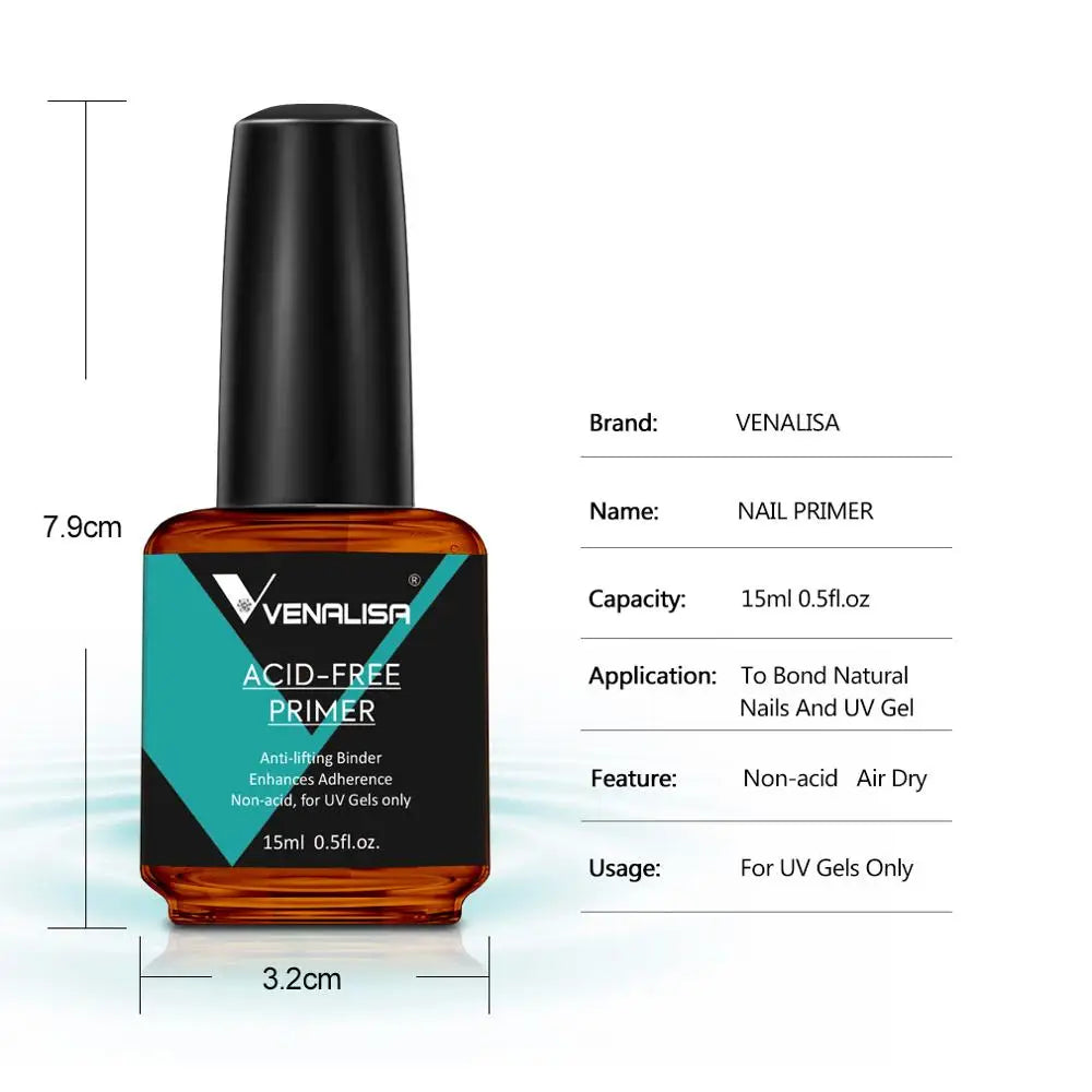 VENALISA Bonder Nail Prep Dehydrator and ACID-FREE Primer Acrylic UV Gel Base Coat Primer Air Dry Nail Art Primer  2 PCS/Set