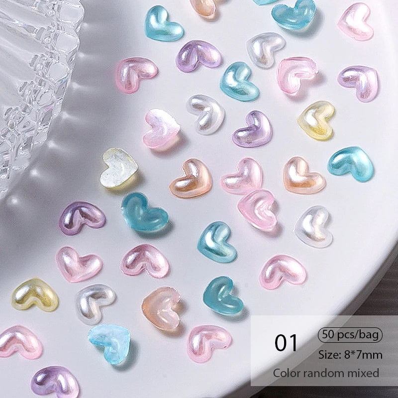 1Bag Mix Colorful Jelly Clear Ribbon Bowknot Nail Charms Heart Pearls Flower Flat-back Gems Parts Nail Art Manicure Decorations