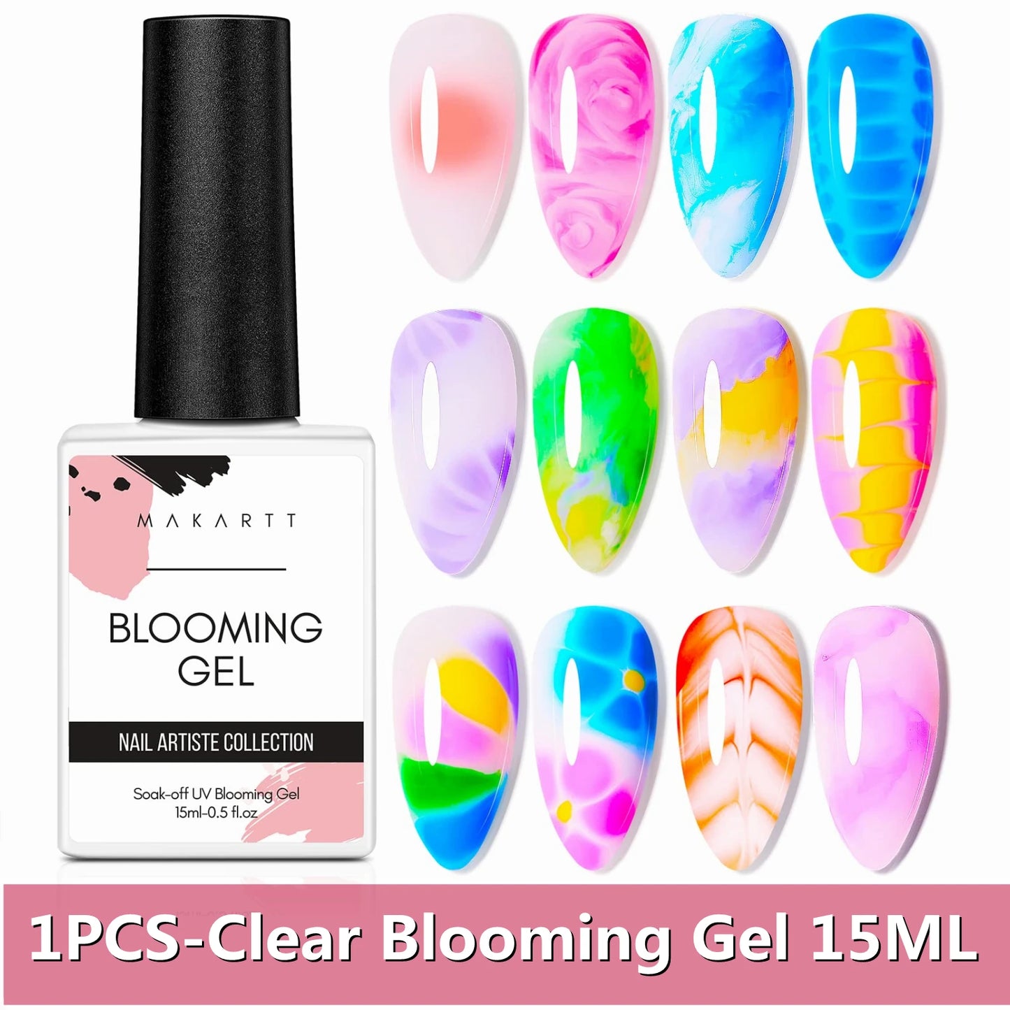 Makartt  Clear Blooming Gel, 15ml Soak Off Nail Lamp Gel Nail Polish Glossy Finish Long Lasting for Home Nail DIY Manicure