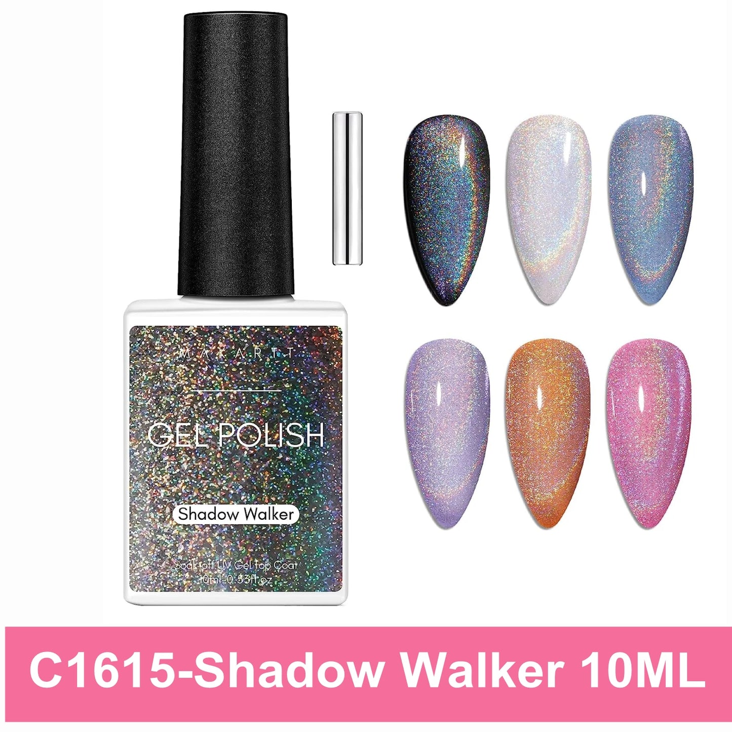 Makartt Cat Eye Gel Nail Polish, Glitter Holographic Nail Polish with Magnet, 10ml Reflective Translucent UV Gel for Nail Art