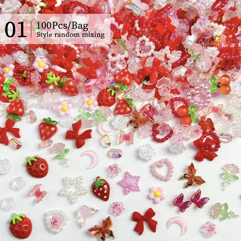 1Bag Mix Colorful Jelly Clear Ribbon Bowknot Nail Charms Heart Pearls Flower Flat-back Gems Parts Nail Art Manicure Decorations