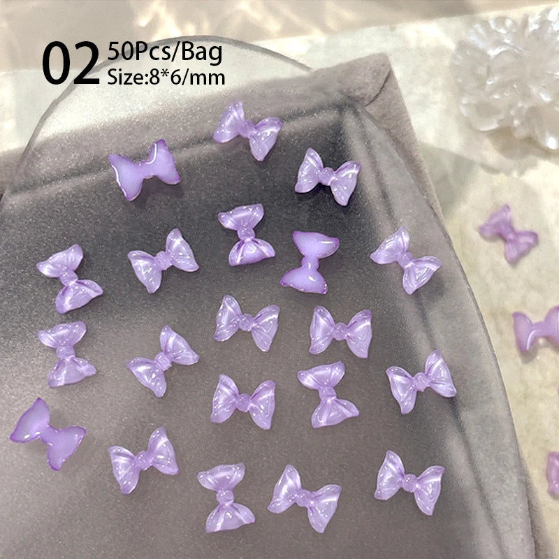 1Bag Mix Colorful Jelly Clear Ribbon Bowknot Nail Charms Heart Pearls Flower Flat-back Gems Parts Nail Art Manicure Decorations