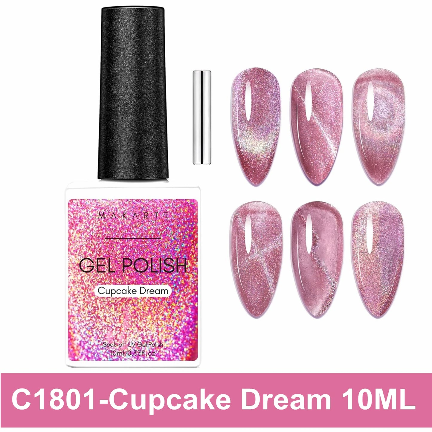 Makartt Cat Eye Gel Nail Polish, Glitter Holographic Nail Polish with Magnet, 10ml Reflective Translucent UV Gel for Nail Art