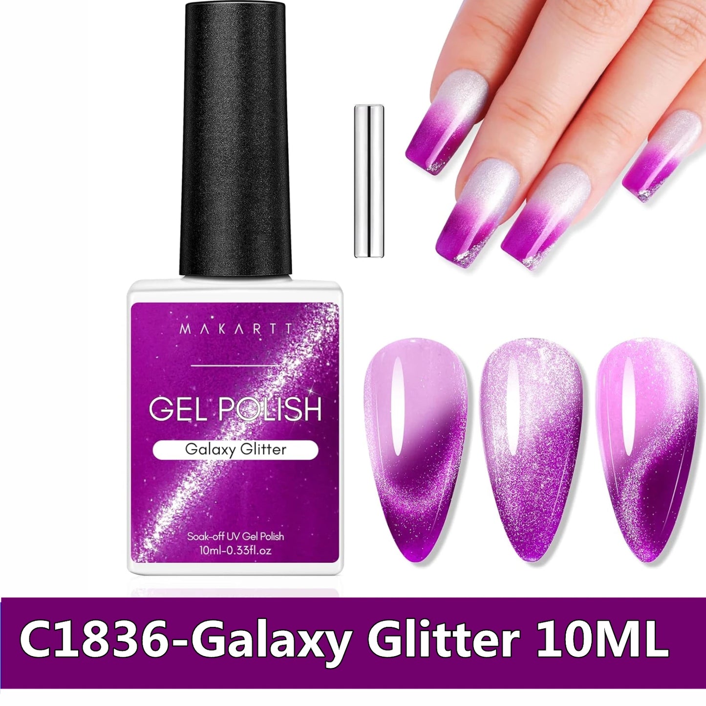 Makartt Cat Eye Gel Nail Polish, Glitter Holographic Nail Polish with Magnet, 10ml Reflective Translucent UV Gel for Nail Art