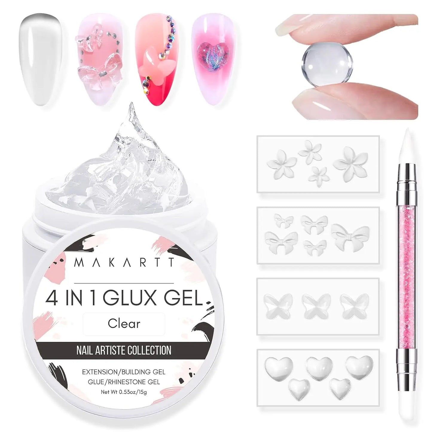 Makartt Solid Gel Builder Kit for 3D Scupting DIY-15ML 4 in 1 Nail Extension Gel, Silicone Molds, Sculpting Brush,UV Gel Glue