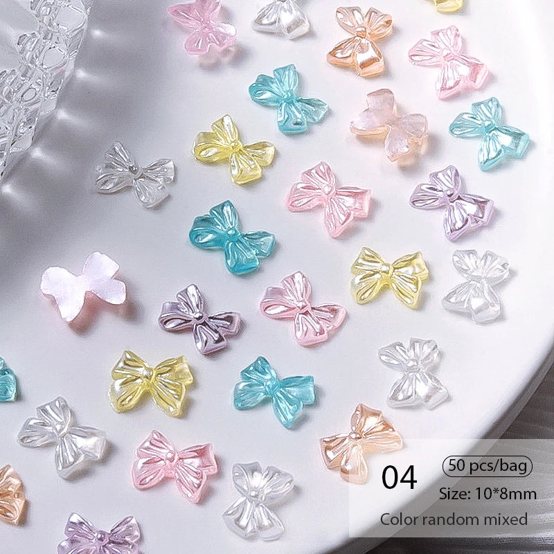 1Bag Mix Colorful Jelly Clear Ribbon Bowknot Nail Charms Heart Pearls Flower Flat-back Gems Parts Nail Art Manicure Decorations