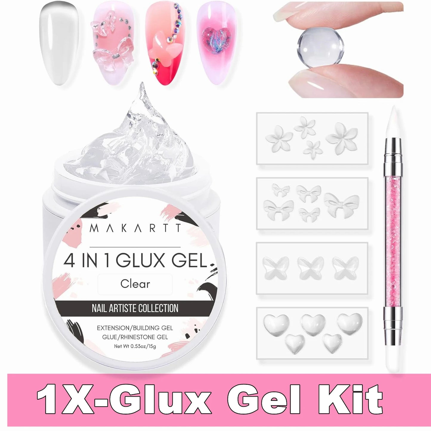 Makartt Solid Gel Builder Kit for 3D Scupting DIY-15ML 4 in 1 Nail Extension Gel, Silicone Molds, Sculpting Brush,UV Gel Glue