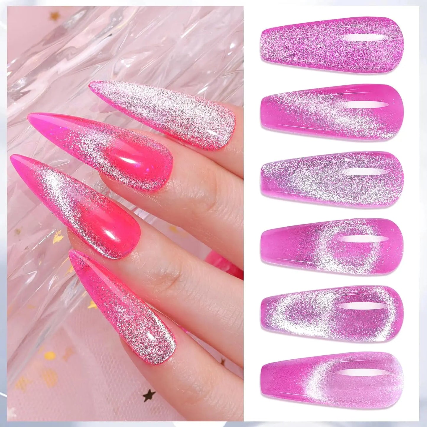 Makartt Cat Eye Gel Nail Polish, Glitter Holographic Nail Polish with Magnet, 10ml Reflective Translucent UV Gel for Nail Art