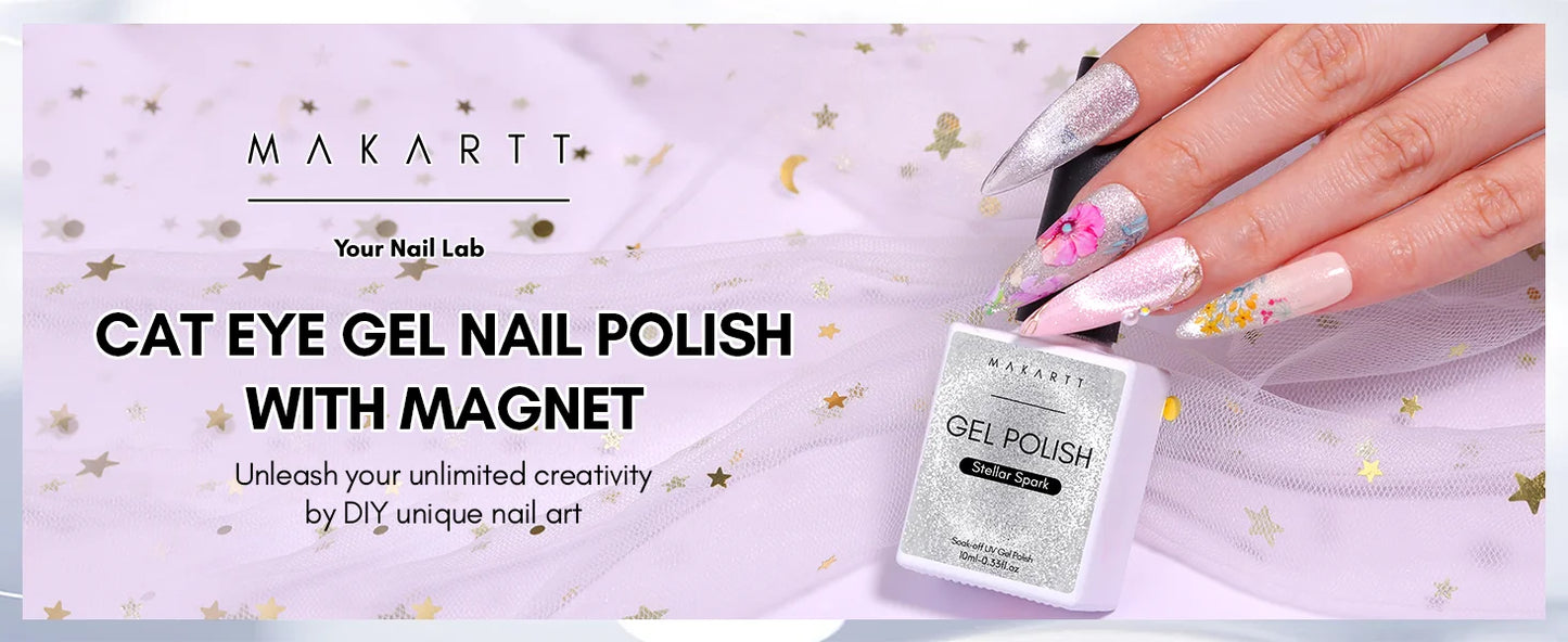 Makartt Cat Eye Gel Nail Polish, Glitter Holographic Nail Polish with Magnet, 10ml Reflective Translucent UV Gel for Nail Art