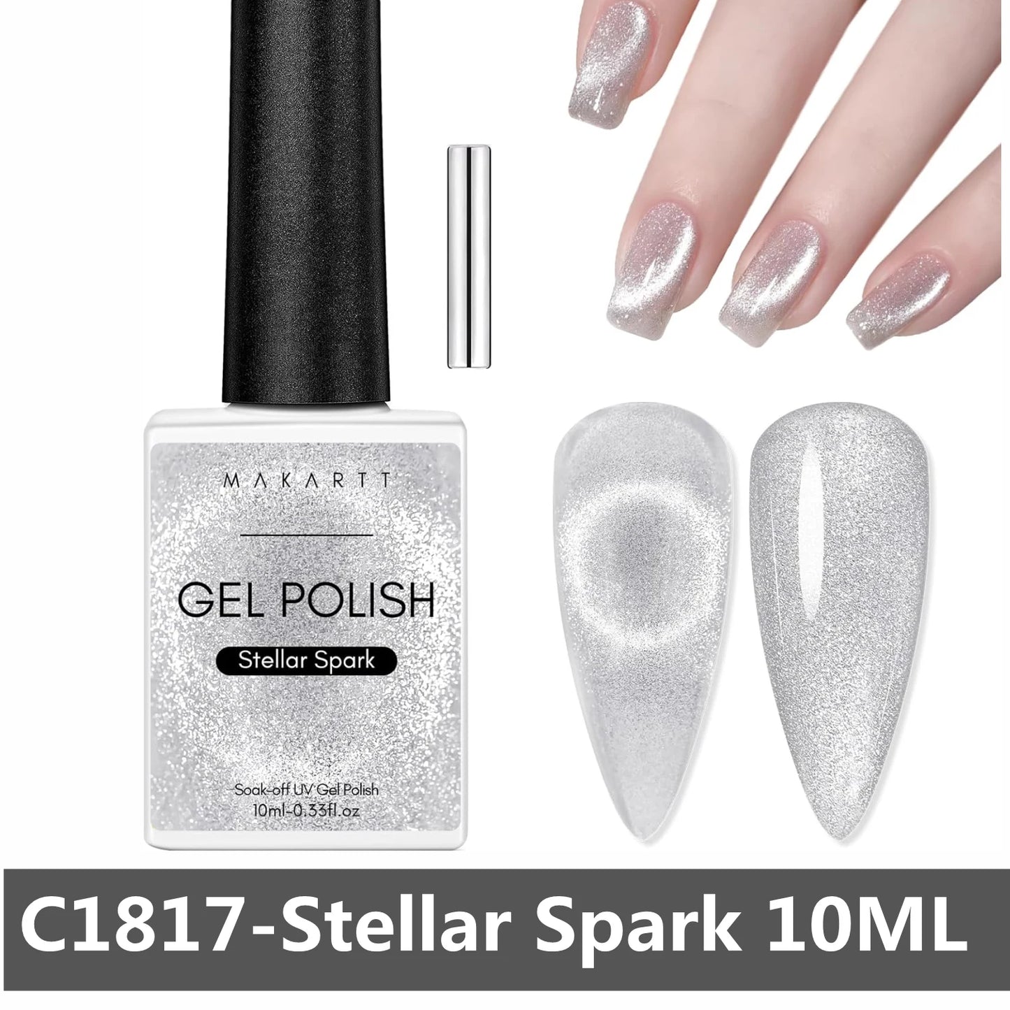 Makartt Cat Eye Gel Nail Polish, Glitter Holographic Nail Polish with Magnet, 10ml Reflective Translucent UV Gel for Nail Art