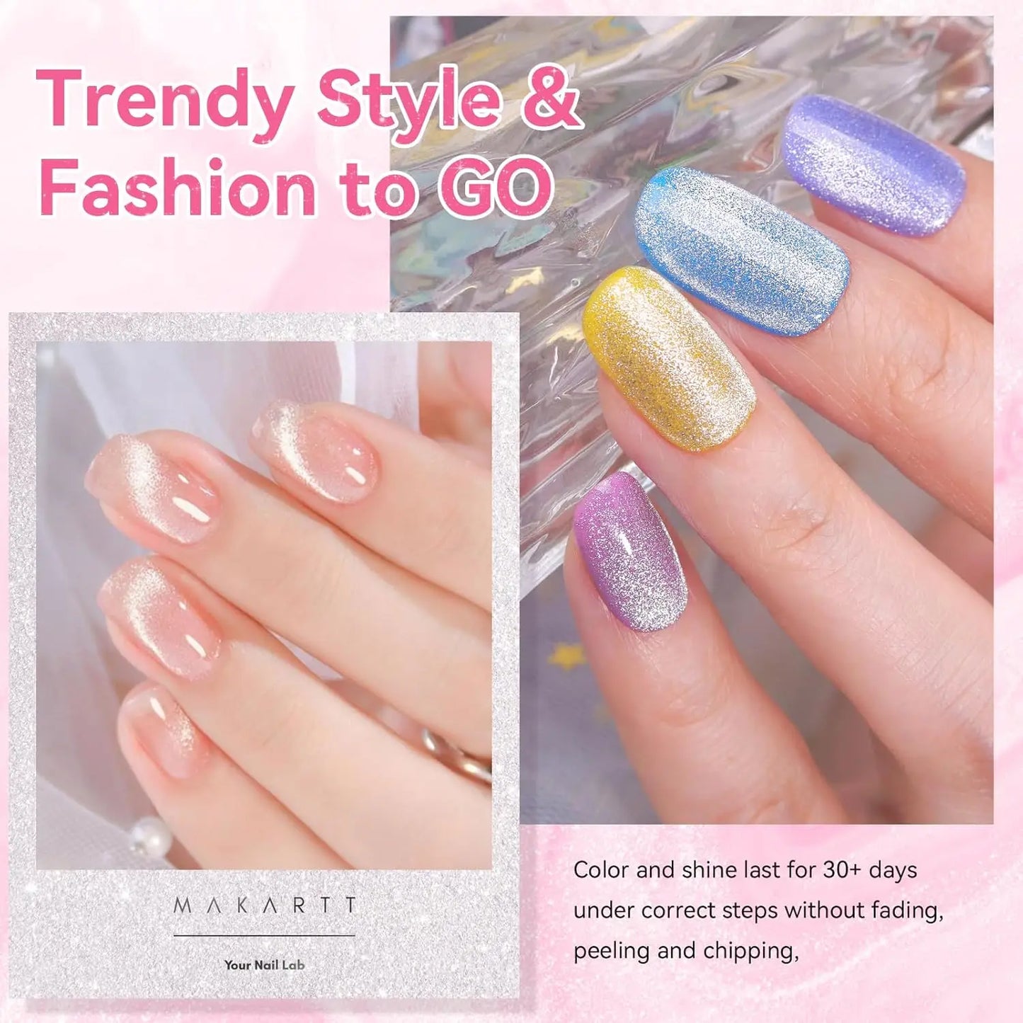 Makartt Cat Eye Gel Nail Polish, Glitter Holographic Nail Polish with Magnet, 10ml Reflective Translucent UV Gel for Nail Art