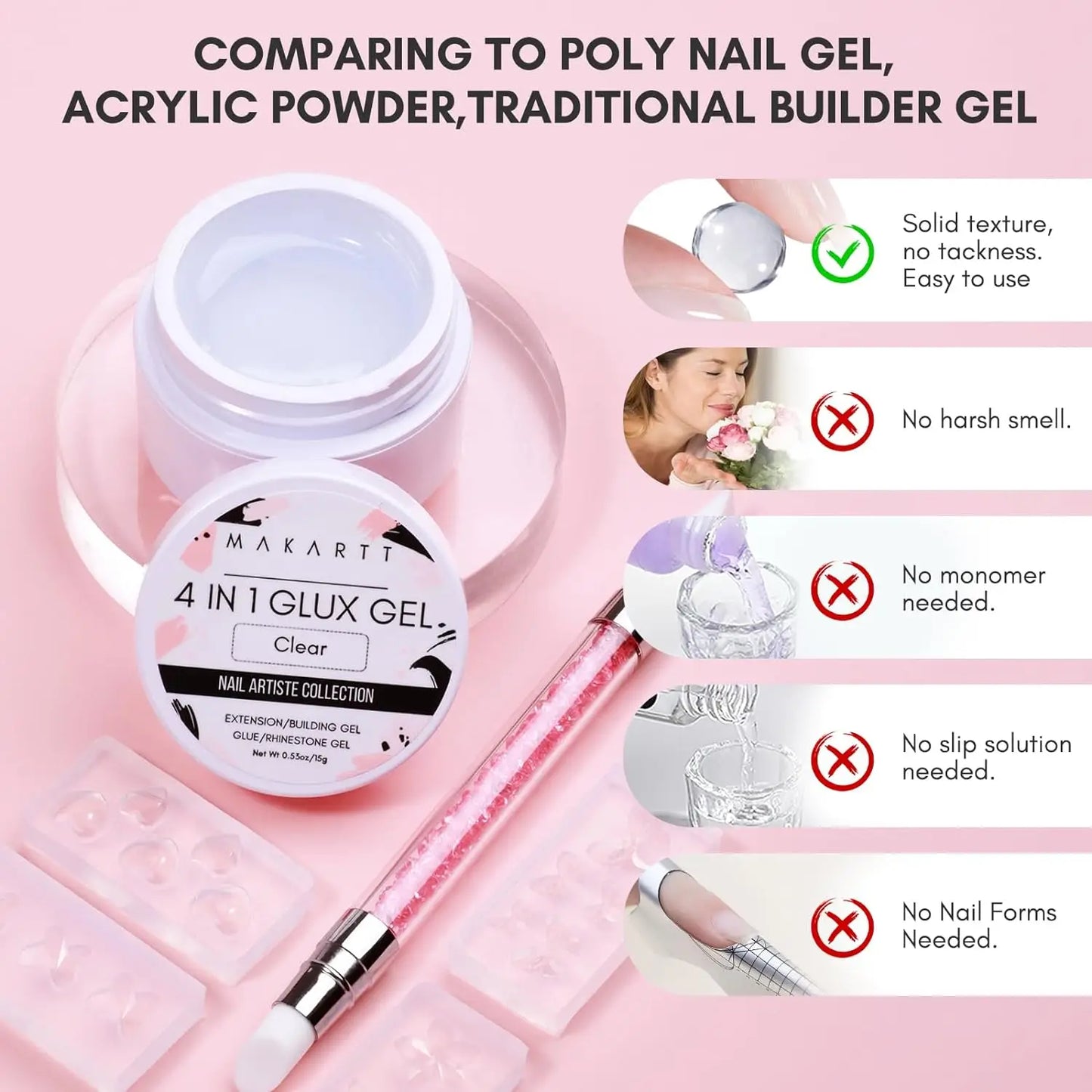 Makartt Solid Gel Builder Kit for 3D Scupting DIY-15ML 4 in 1 Nail Extension Gel, Silicone Molds, Sculpting Brush,UV Gel Glue