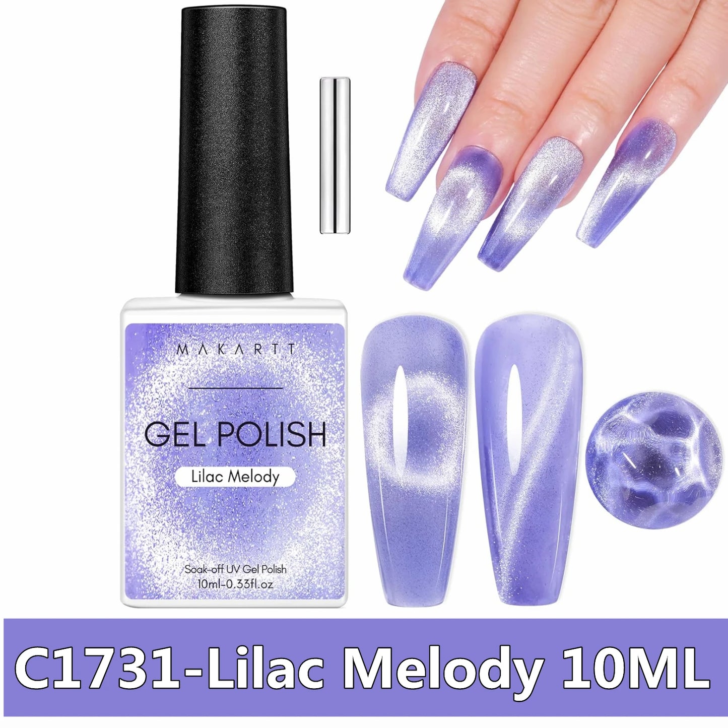 Makartt Cat Eye Gel Nail Polish, Glitter Holographic Nail Polish with Magnet, 10ml Reflective Translucent UV Gel for Nail Art