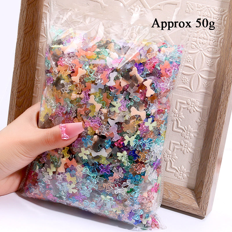 1Bag Mix Colorful Jelly Clear Ribbon Bowknot Nail Charms Heart Pearls Flower Flat-back Gems Parts Nail Art Manicure Decorations