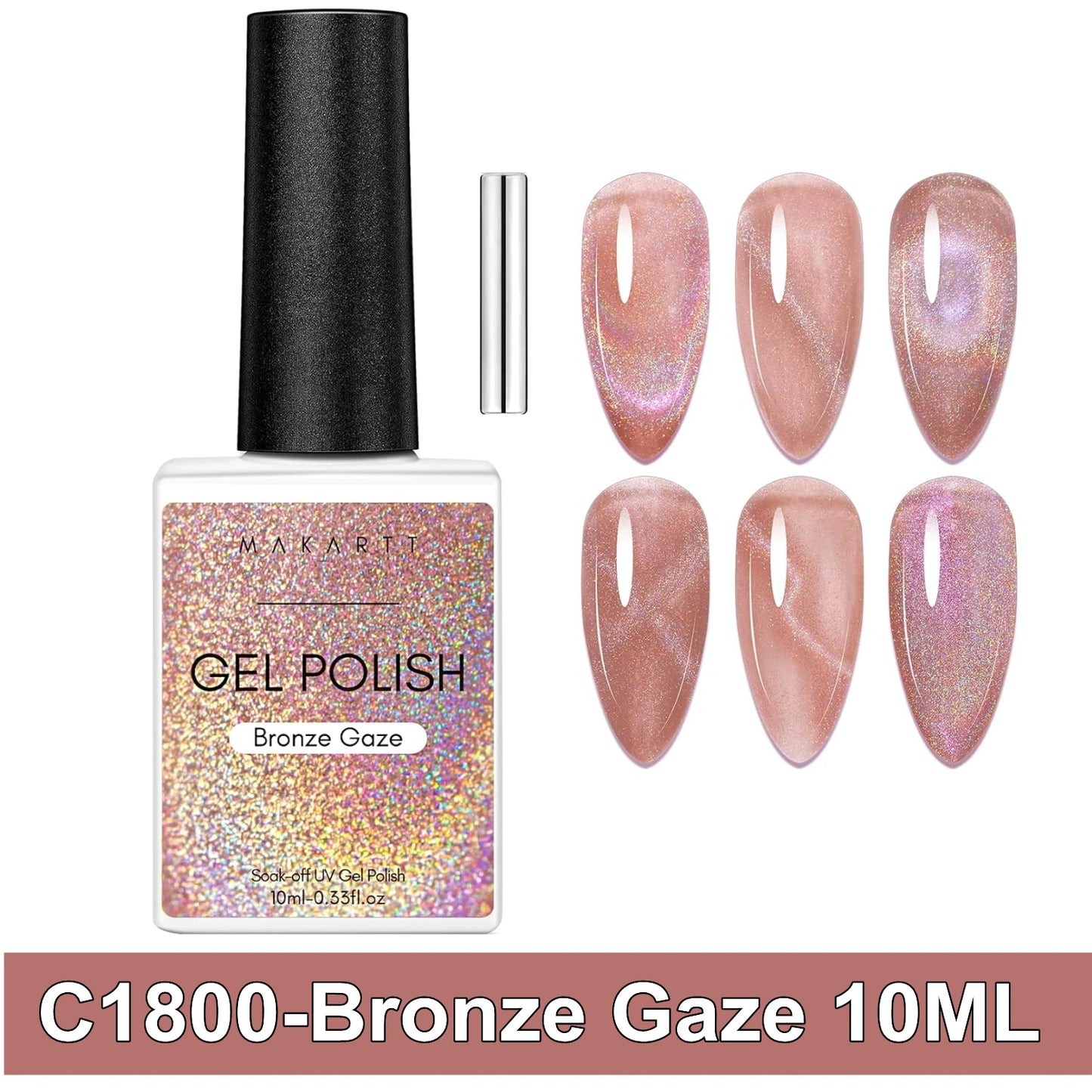 Makartt Cat Eye Gel Nail Polish, Glitter Holographic Nail Polish with Magnet, 10ml Reflective Translucent UV Gel for Nail Art