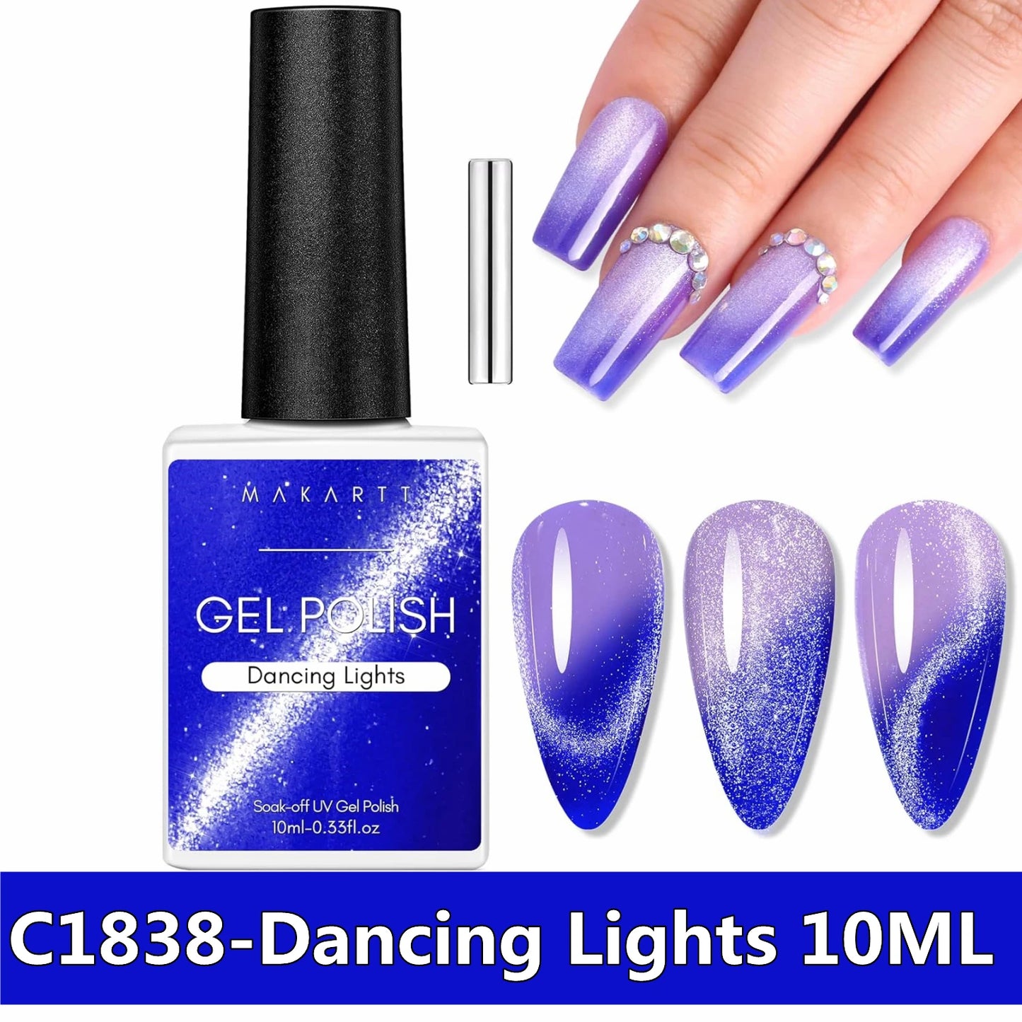 Makartt Cat Eye Gel Nail Polish, Glitter Holographic Nail Polish with Magnet, 10ml Reflective Translucent UV Gel for Nail Art