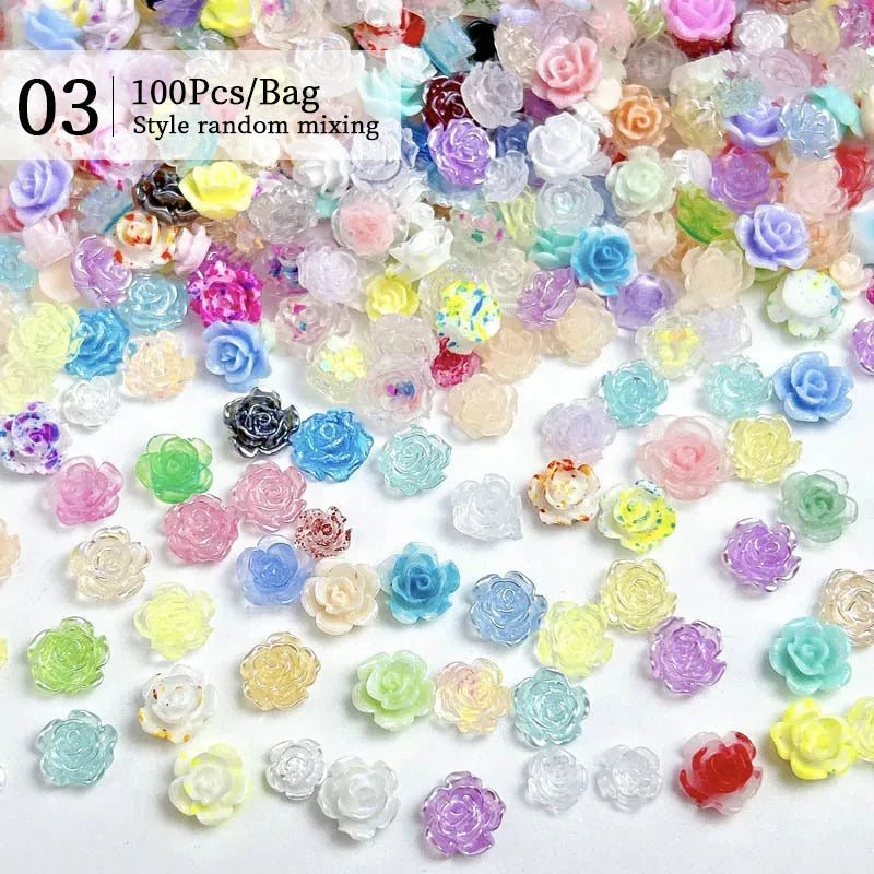 1Bag Mix Colorful Jelly Clear Ribbon Bowknot Nail Charms Heart Pearls Flower Flat-back Gems Parts Nail Art Manicure Decorations