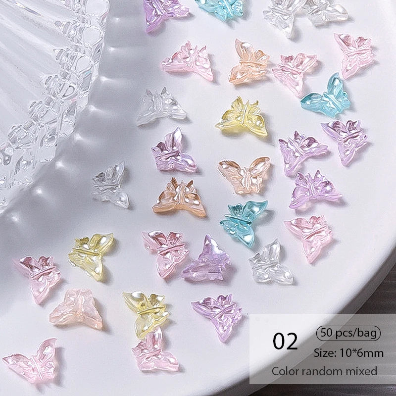 1Bag Mix Colorful Jelly Clear Ribbon Bowknot Nail Charms Heart Pearls Flower Flat-back Gems Parts Nail Art Manicure Decorations